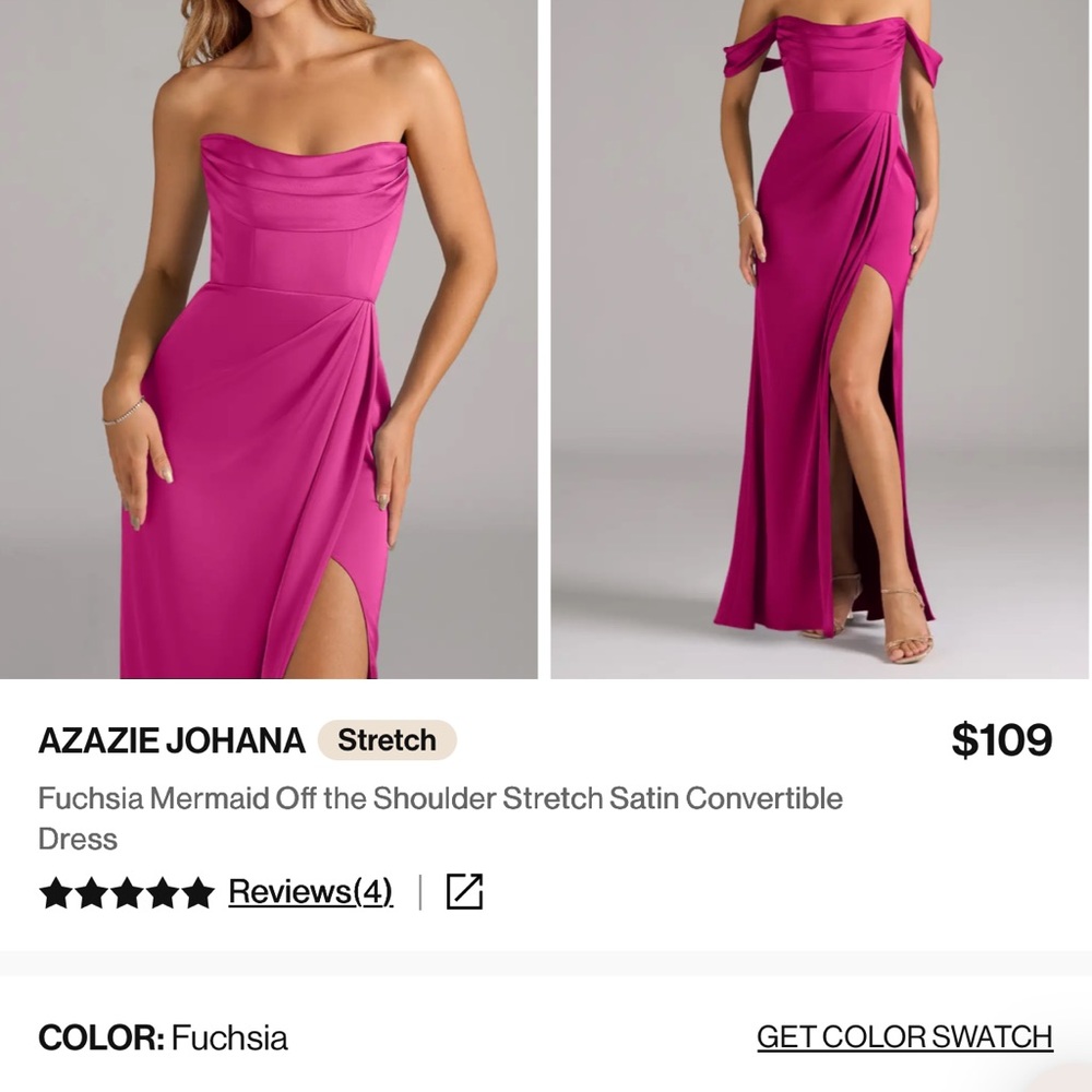 Azazie Fuchsia Off-Shoulder Dress - Picture 5 of 6